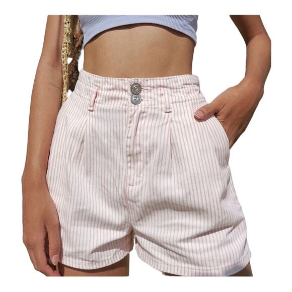 Urban Outfitters Jordi Pleated Striped High Waisted Shorts - Picture 1 of 4